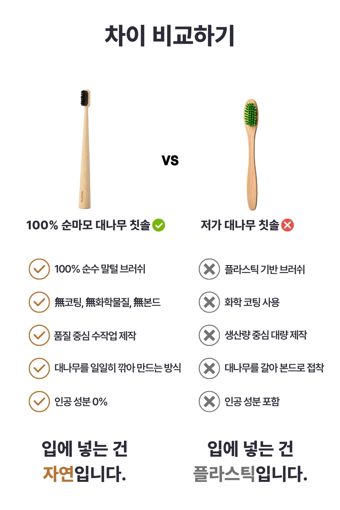 100% 순마모 대나무 칫솔과 저가 대나무 칫솔 차이 비교
